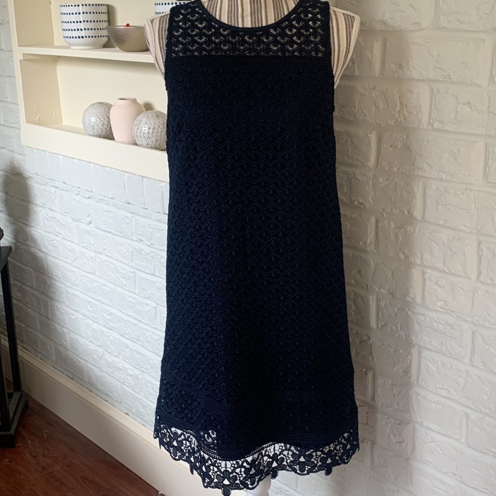 Loft Navy Blue Lace Overlay Sleeveless Dress - Picture 2 of 9